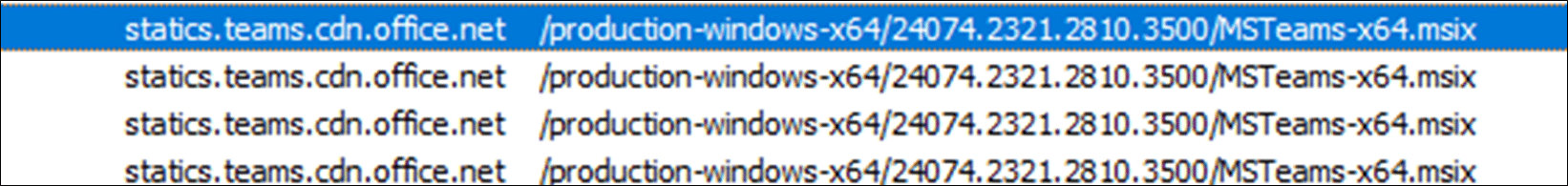 Screenprint of list of MSIX downloads