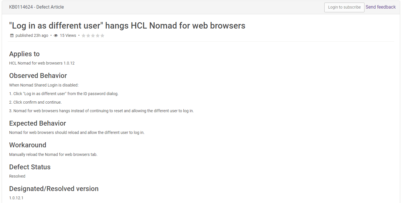 Nomad Web 1.0.12 hang if log in as different user